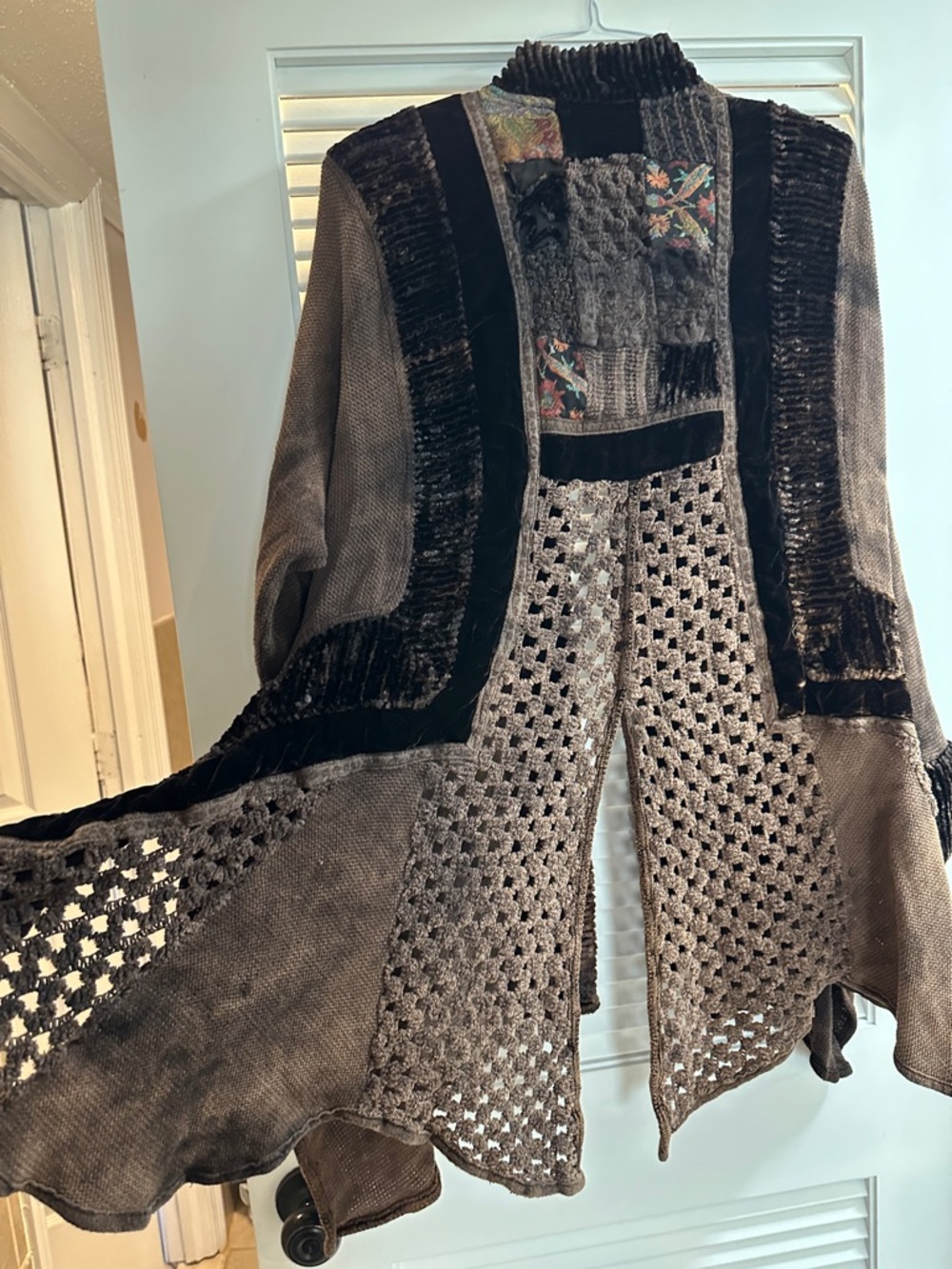 Vintage Sole Ballare Cardigan Women Brown Patchwork Boho Italy Velvet Whimsigoth - Picture 7 of 9